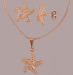 Cjto folheado a ouro com pingente e brincos estrela do mar