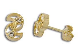 Brinco folheado a ouro com 2 pedrinhas de strass